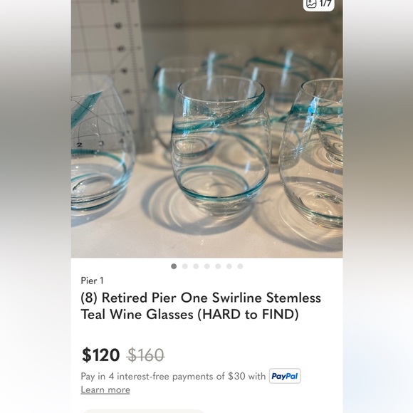 2 -Pier 1 Swirline Turquoise or Teal Stemless Wine Glasses COPY - Picture 8 of 9